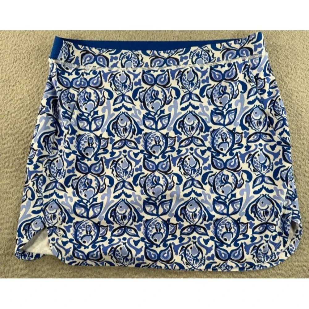 RLX Ralph Lauren Golf Skort Womens Medium Blue Fish Print Skirt Athletic Tennis